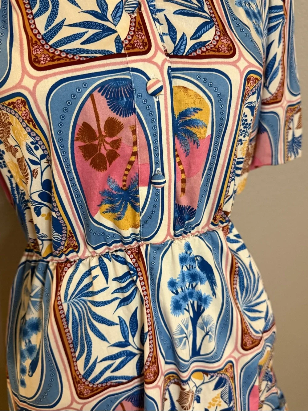 Joie Tile Beach Floral Mini Dress in Blue, Pink & Tan - Picture 2 of 5